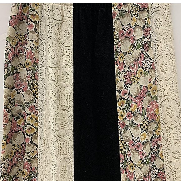 VINTAGE FRITZI OF CALIFORNIA LACE & FLORAL COLORBLOCK BOHO MAXI SKIRT - Picture 2 of 3